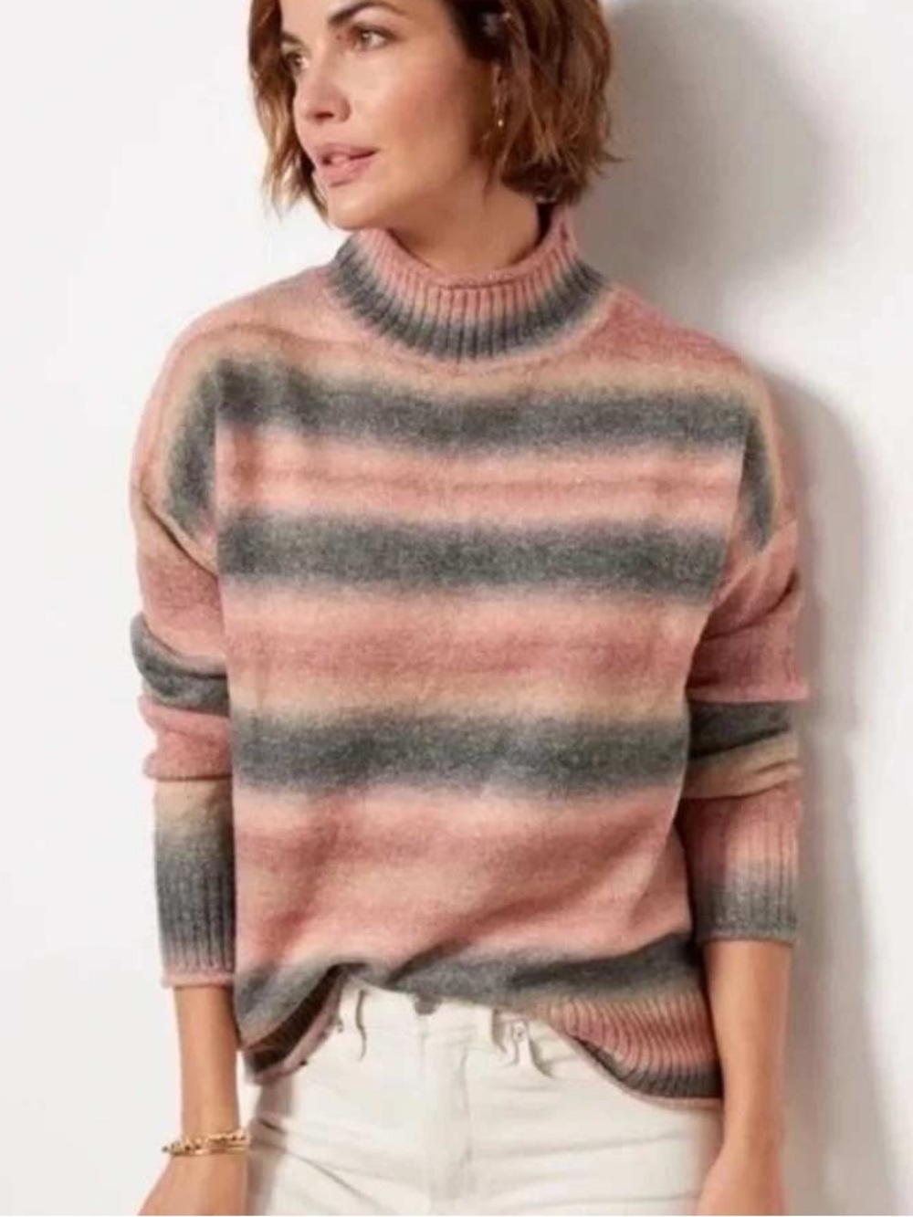 Evereve Rudy Brushed Striped Mock Neck Wool Blend Sweater